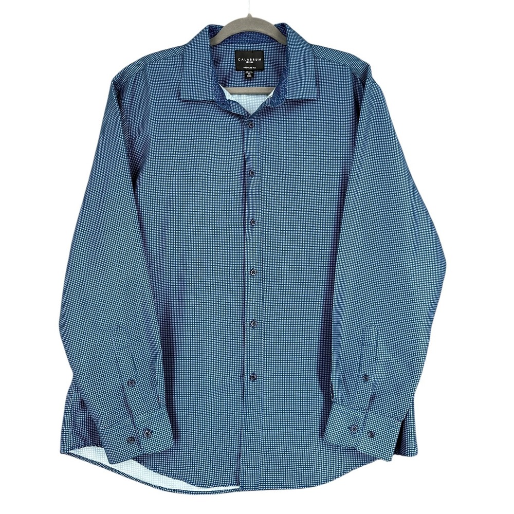 Calabrum London Mens XL Blue Dot Print Regular‎ Fit Long Sleeve Shirt